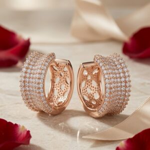 Regal Blush Micro-Pavè Wide Band Hoops-Gold Finish