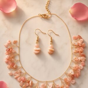 The Blushing Cloral Cluster Wire-Wrapped Branch Necklace Set-Gold Finish