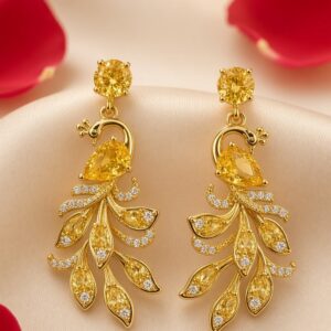 The Golden Mayura Sovereign Feather Drop Earrings-Gold Finish