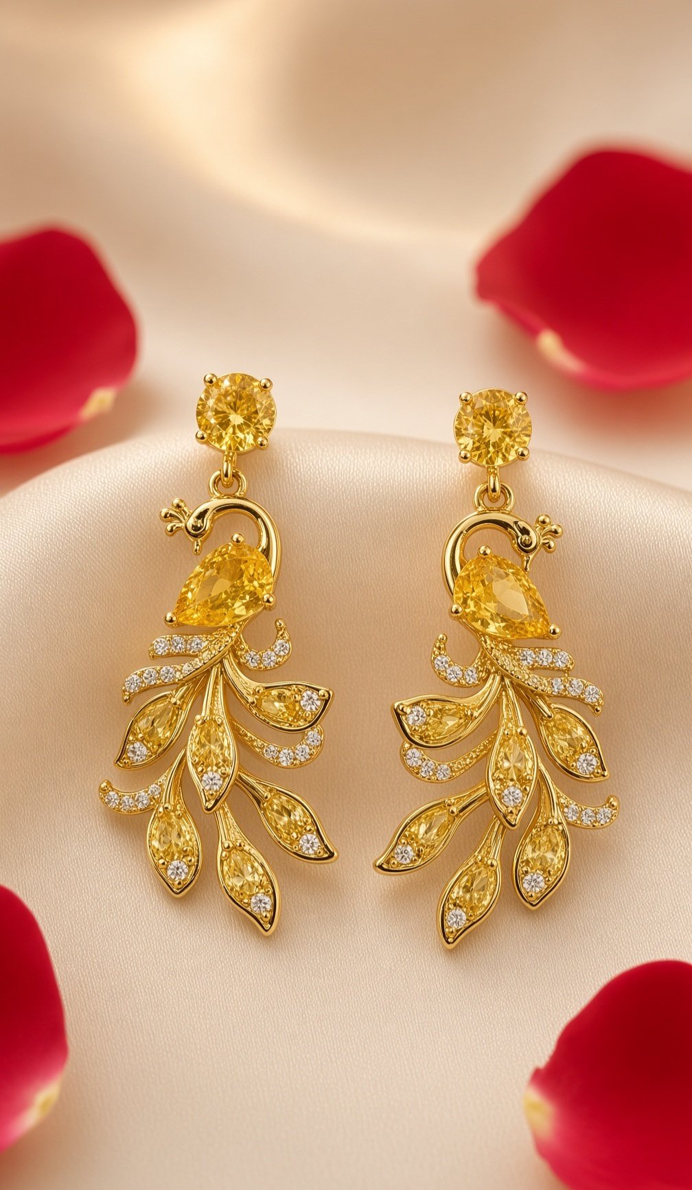 The Golden Mayura Sovereign Feather Drop Earrings-Gold Finish