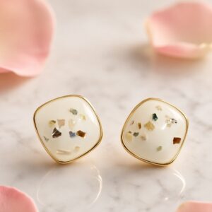 The Celestial Terrazzo Opaline Mosaic Flake Studs-Gold Finish