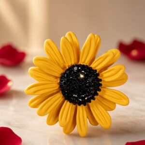 Matte Yellow Sunflower And Solistice Statement Brooch-Gold Finish
