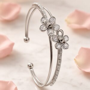 The Fluer Blossom Magnolia Radiant Floral Bracelet-Platinum Finish
