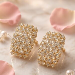 The Lumina Pavè Cluster Rectangular Studs-Gold Finish