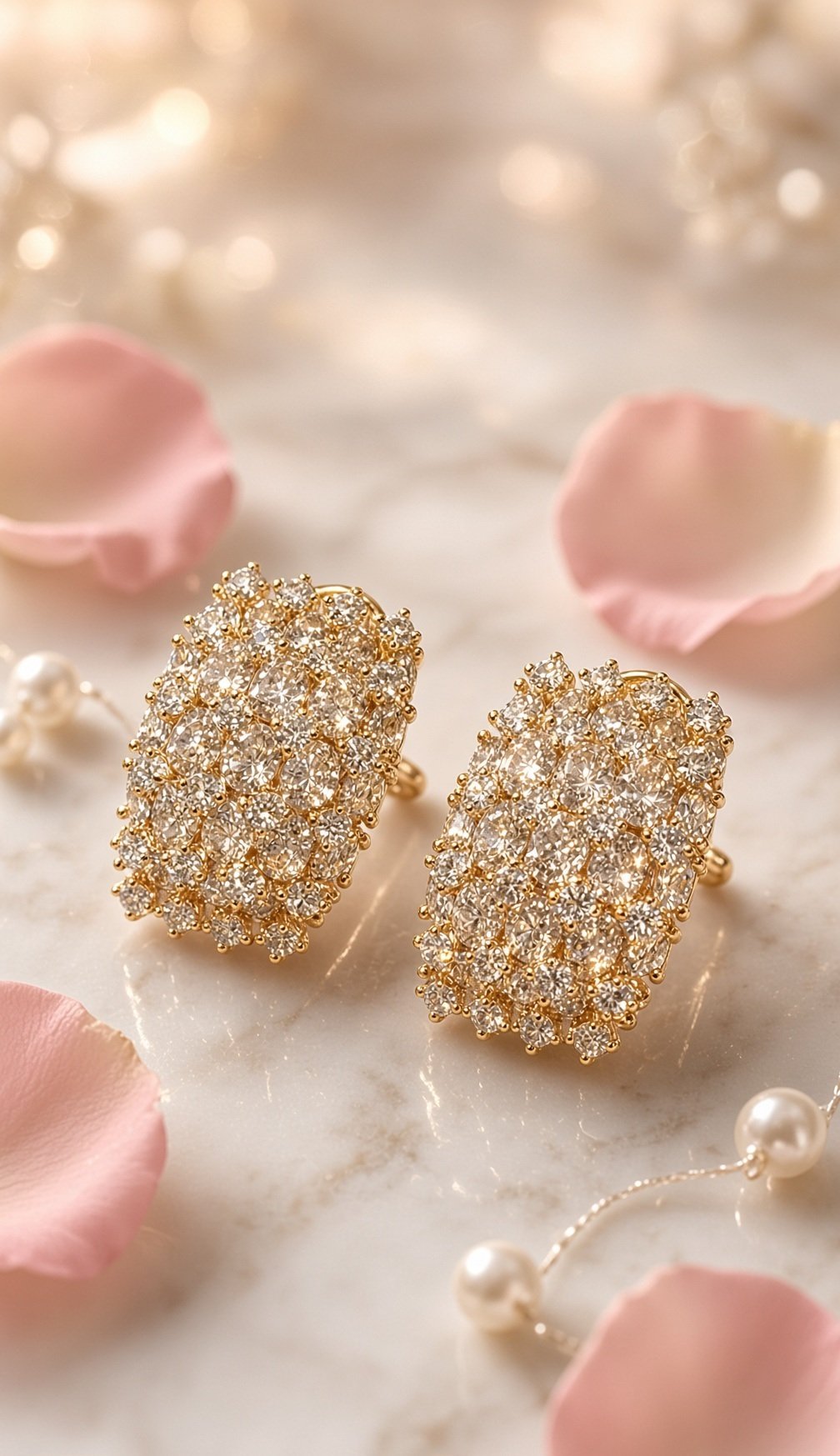 The Lumina Pavè Cluster Rectangular Studs-Gold Finish