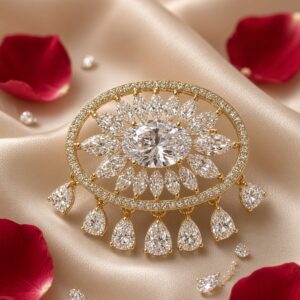 Aethelgard Imperial Diamond-Style Sunburst Fringe Brooch-Gold Finish
