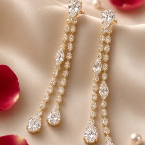 The Elysian Dual-Strand Teardrop Tennis Drop Earrings-Gold Finish