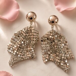 The Metallic Mesh Silhouette Dangle Earrings-Platinum Finish