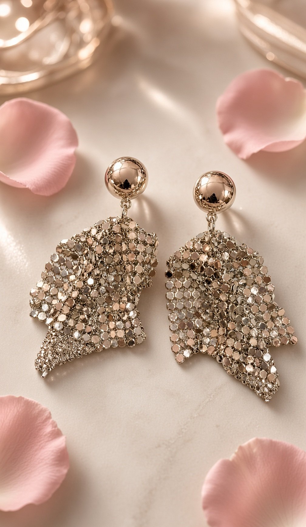 The Metallic Mesh Silhouette Dangle Earrings-Platinum Finish