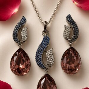 The Serpentine Sapphire And Smoky Quartz Pendant Set-Black Rhodium Finish