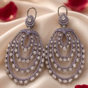 Royal Lavender Pave Multi-Tiered Oval Earrings-Black Rhodium Finish