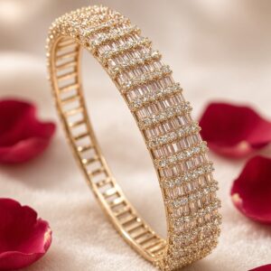 Elysian Multi-Row Baguette Blush Pink Kada Bracelet-Gold Finish