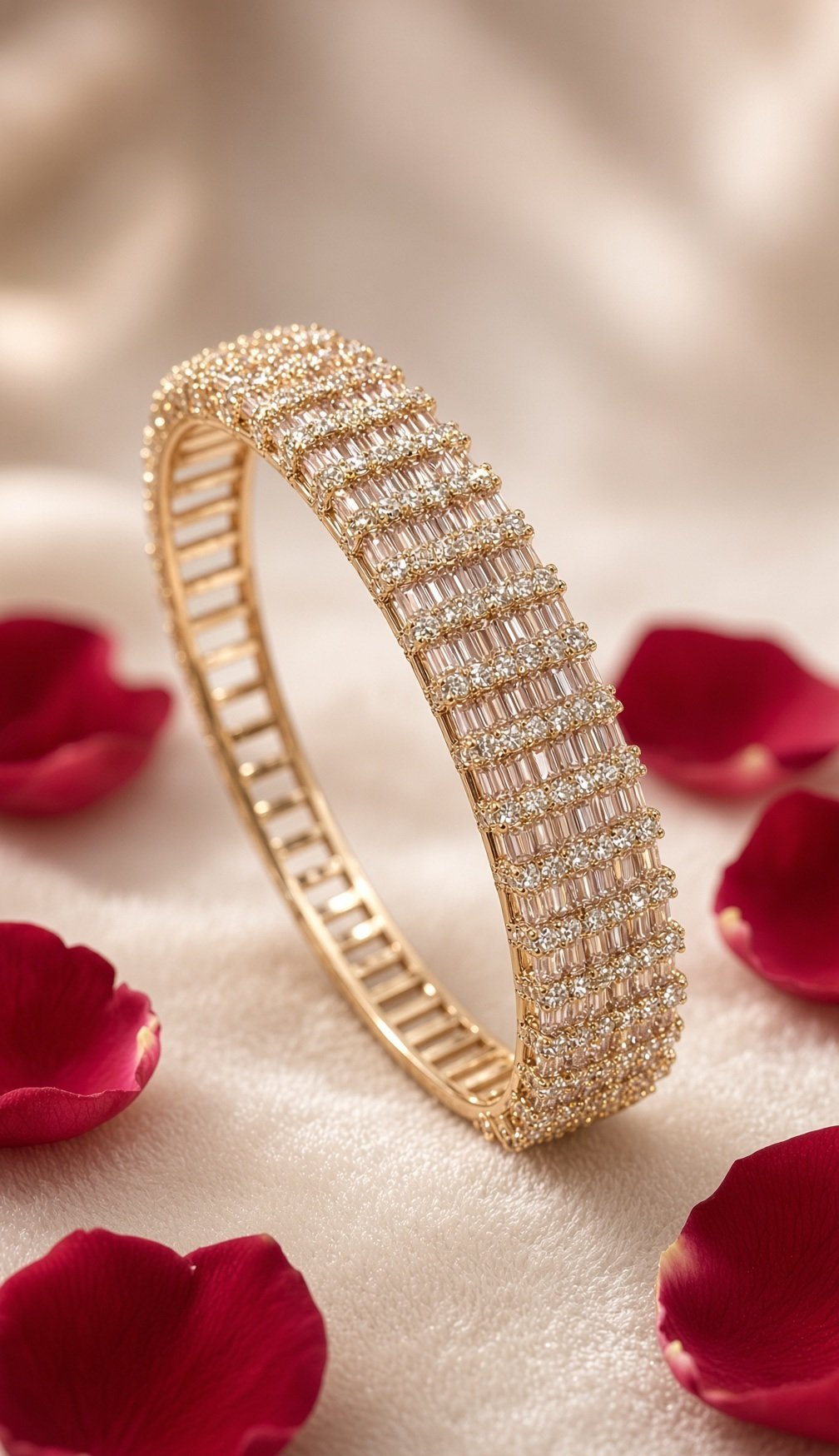 Elysian Multi-Row Baguette Blush Pink Kada Bracelet-Gold Finish