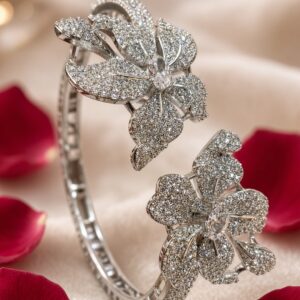 The Pure Frost Blossom Dual Floral Open Kada Bracelet-Platinum Finish