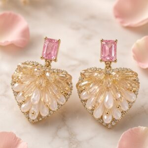 Doublet Pink Heart Flare Earrings