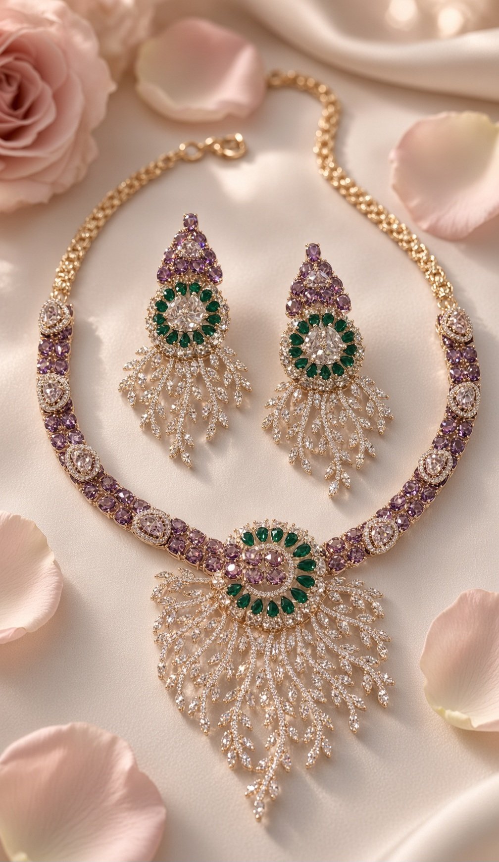 The Royal Amethyst And Emerald Radiance Medallion Choker Set-Gold Finish - Image 2