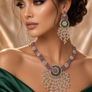 The Royal Amethyst And Emerald Radiance Medallion Choker Set-Gold Finish