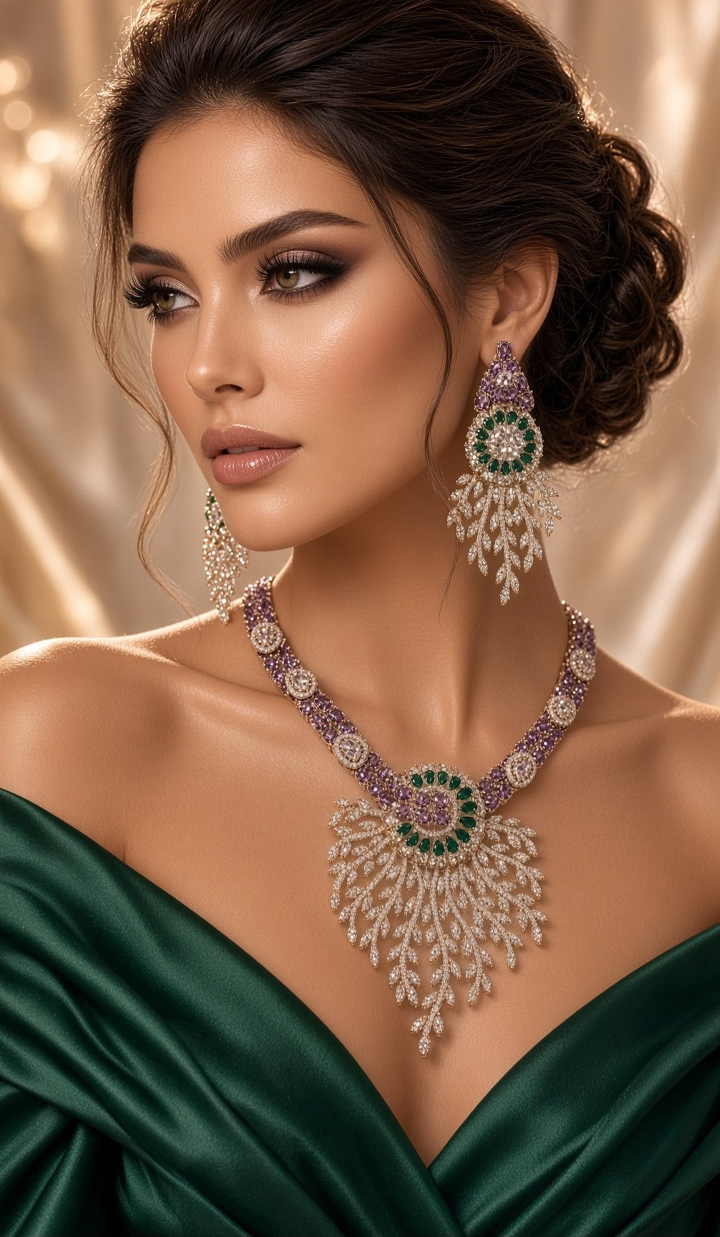 The Royal Amethyst And Emerald Radiance Medallion Choker Set-Gold Finish