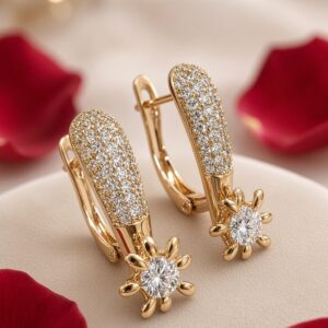 Astraea Starburst Floral Drop Charm Hoops-Gold Finish