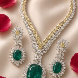 The Road Emerald Sunburst Dual-Tone Cz Bridal Choker Set-Gold Finish