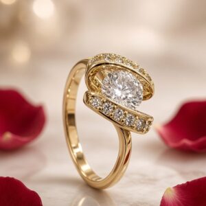 Celeste Swirl Diamond-Style Engagement Ring-Gold Finish (Size 6)