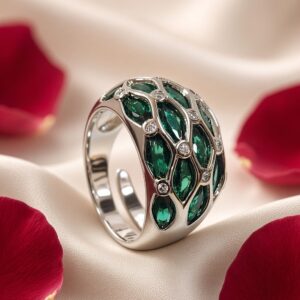 Verdant Marquise Emerald And Diamond-Style Lattice Statement Earrings-Platinum Finish