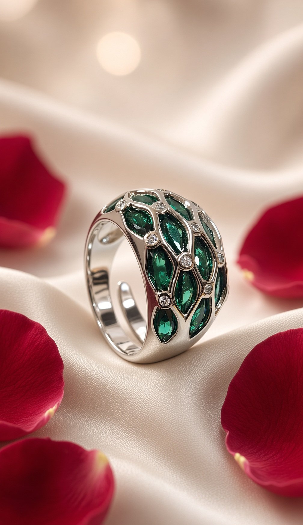 Verdant Marquise Emerald And Diamond-Style Lattice Statement Earrings-Platinum Finish