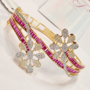 Ruby Floral Fashion Golden Finish Bracelet