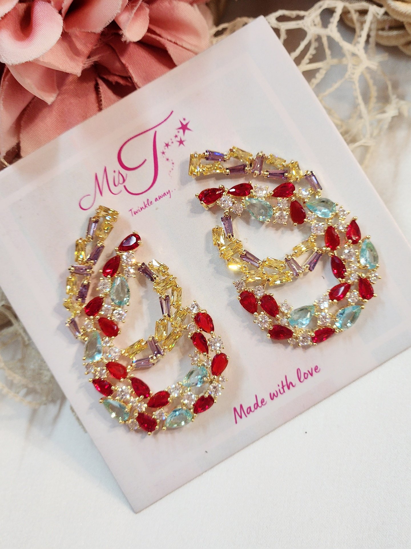 Garden Glow Big Size Stud Earrings- Gold Finish