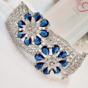 Flower Frenzy Sapphire Blue Bracelet- Platinum Finish