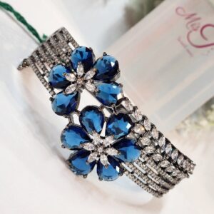 Flower Frenzy Sapphire Blue Bracelet- Black Rhodium Finish