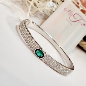 Gilded Brass Amazon Green Oval CZ Bracelet