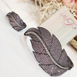 Imperial Purple Crystal Leaf Cuff Bracelet for Women – Luxury Statement Jewelry(ring size 8)