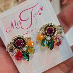 Rainbow Crystal Floral Stud Earrings