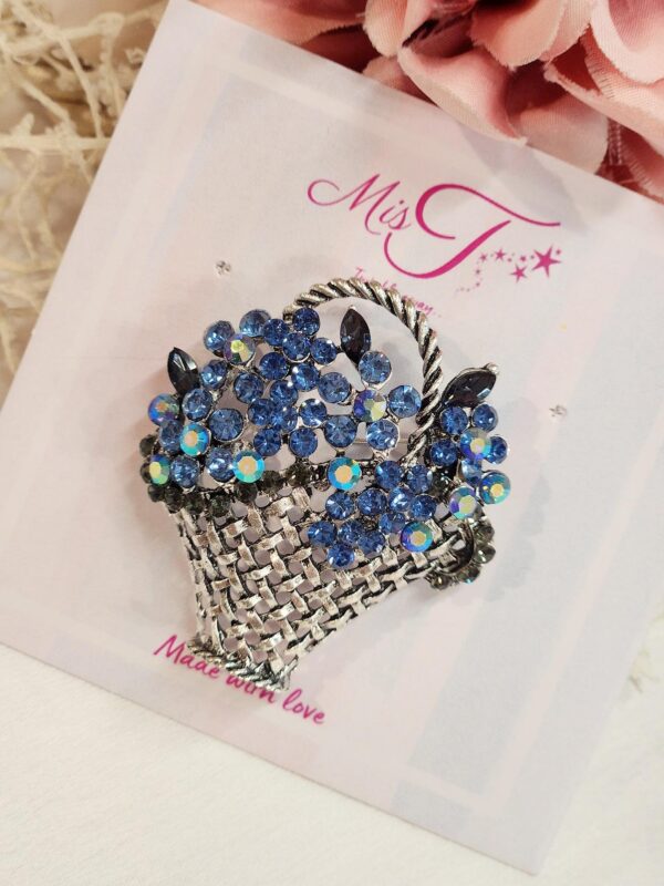 Blue Flowers Basket Broach