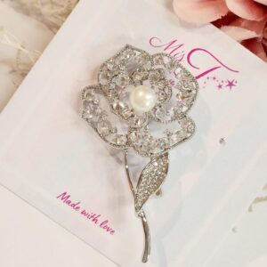Stem Rose Silver Finish Broach