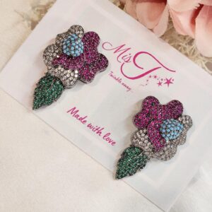 Ruby Firoza Emerald Flower Studs