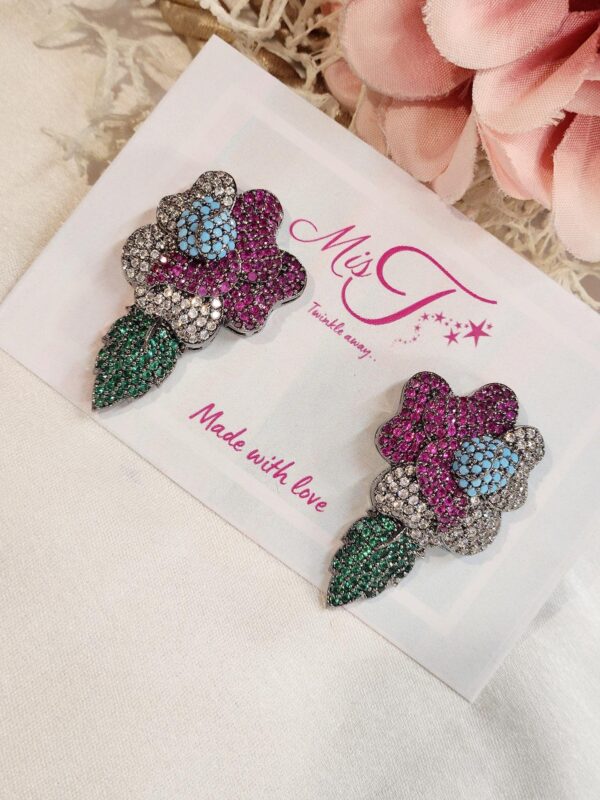 Ruby Firoza Emerald Flower Studs