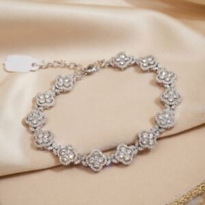 Flower Frenzy Diamond Look Bracelet- Platinum Finish