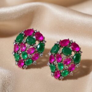 Royal Ruby-Emerald Green Pebble Studs