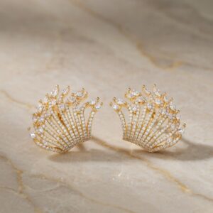 The Majestic Solis Shell Luxury Pavè Diamond-Style Earrings-Gold Finish