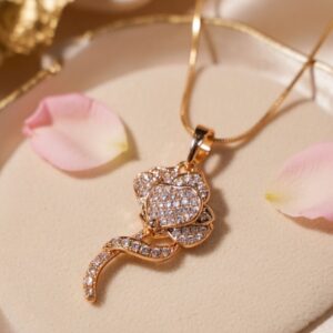 2D Petal Stem Rose Pendant Chain