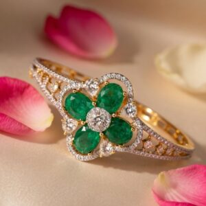 Classic Floral Emerald Green Golden Finish Bracelet