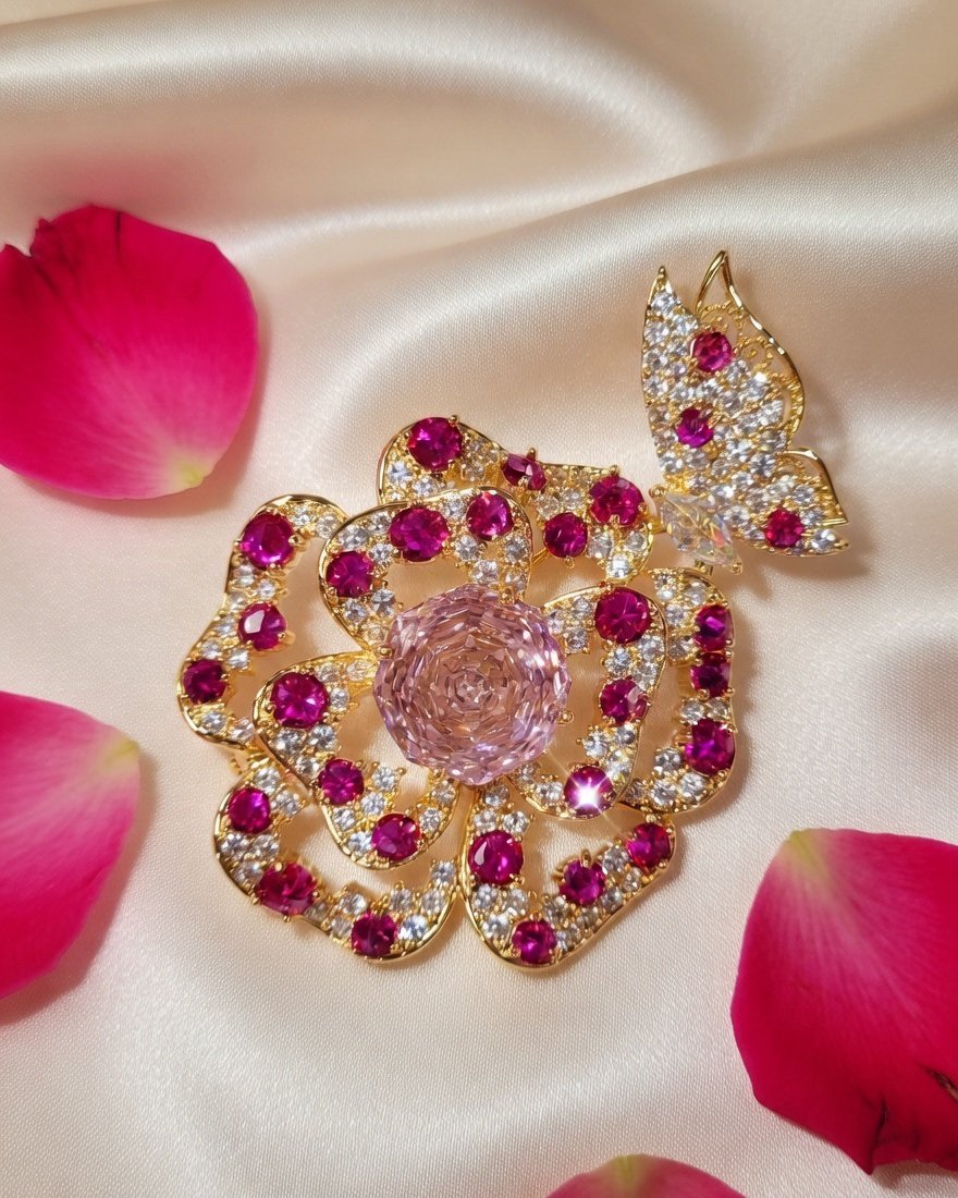 Ruby Floral Crystal Brooch - Image 2