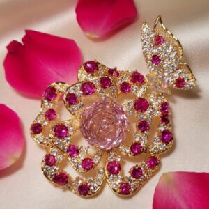Ruby Floral Crystal Brooch