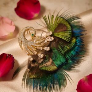 Royal Peacock Feather Crystal Brooch