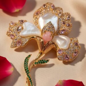 Royal Orchid Pearl CZ Brooch