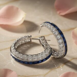 Timeless Sparkle Sapphire Blue-White Hoops