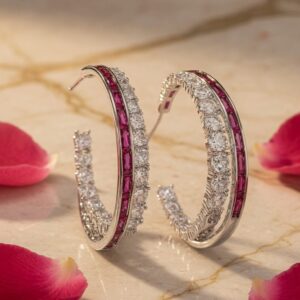 Timeless Sparkle Ruby-White Hoops