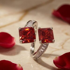 Adjustable Designer Ruby Pink Statement Ring for Party Wear